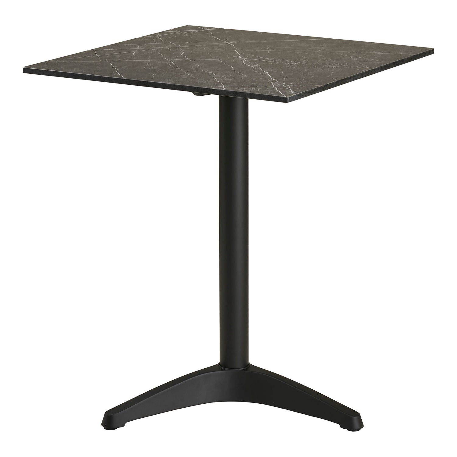 Kafébord - Kafébord, benkeplate i marmor, mørkegrå, svarte ben, aluminium 60x60x73 cm