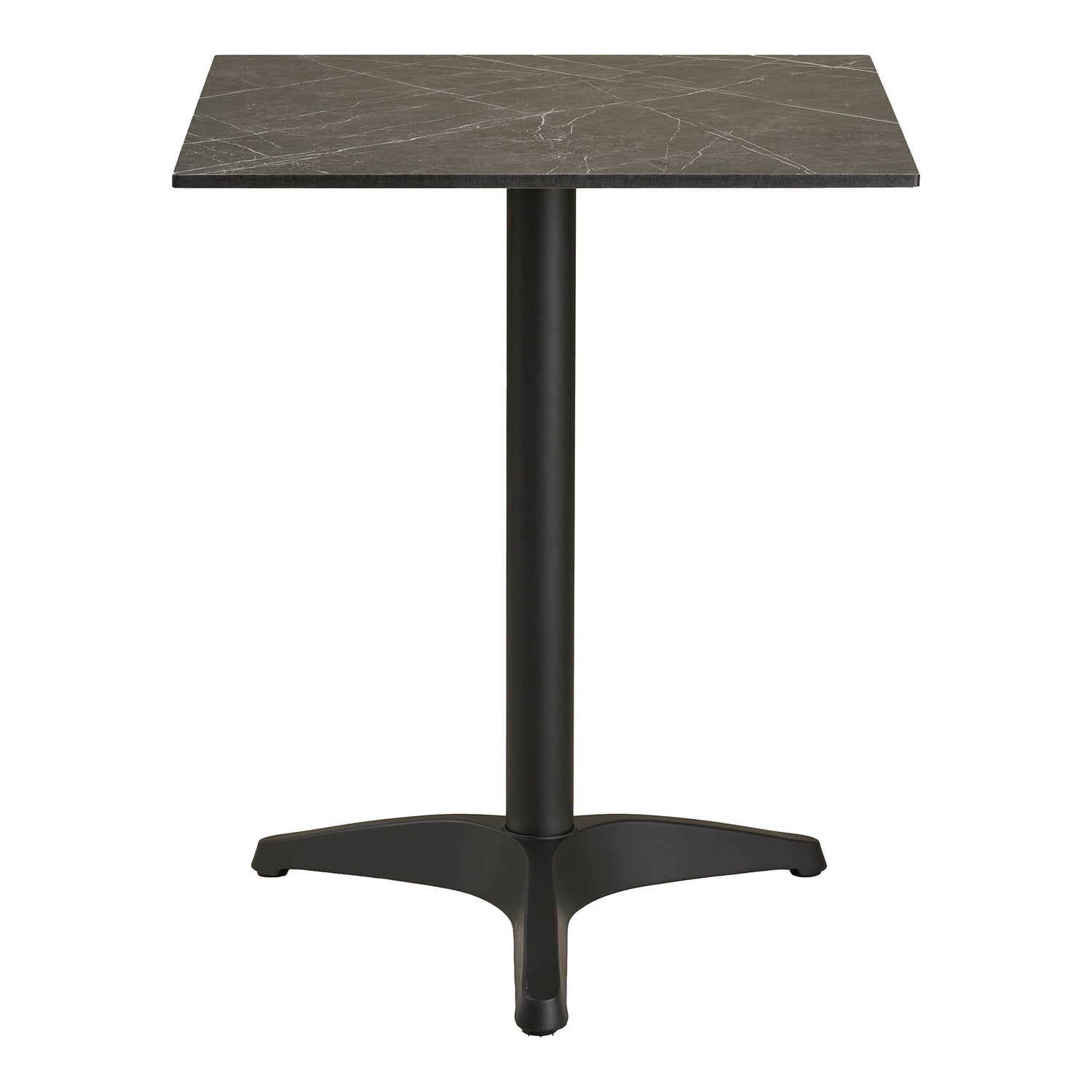 Kafébord - Kafébord, benkeplate i marmor, mørkegrå, svarte ben, aluminium 60x60x73 cm