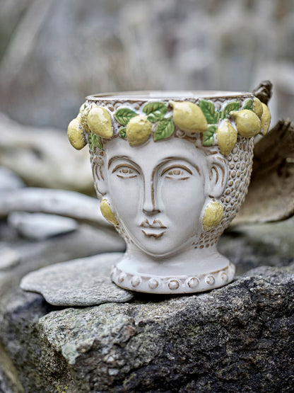 Kreativ samling limone urte potte hjules, gult, steingods