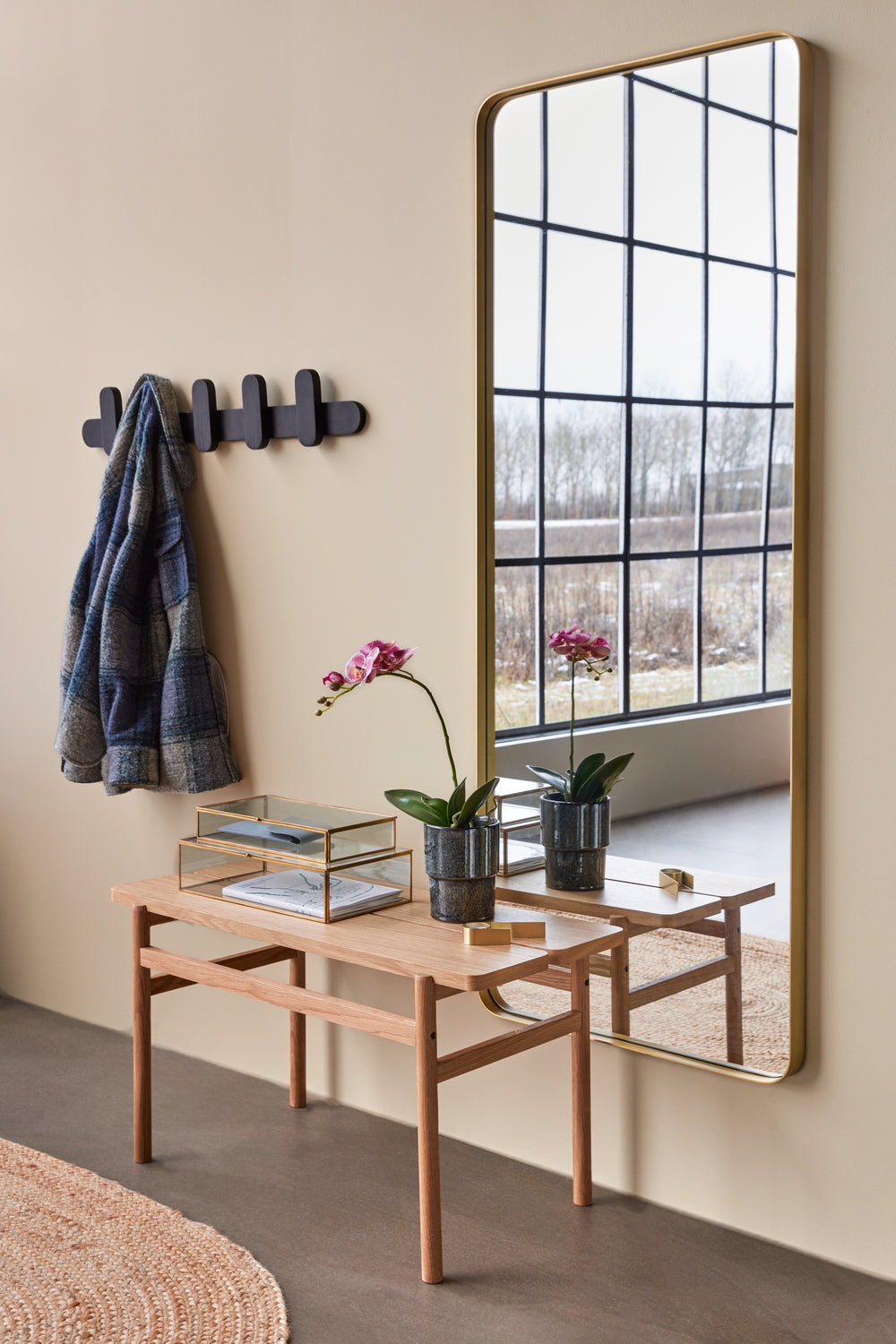 Retro Veggspeil Stort Messing Farge - 60x4xh152cm