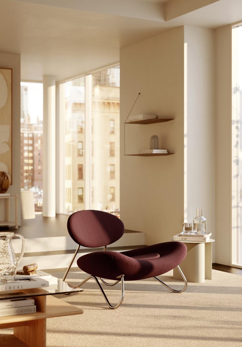 Meadow Lounge Chair - Bordeaux/børstet stål