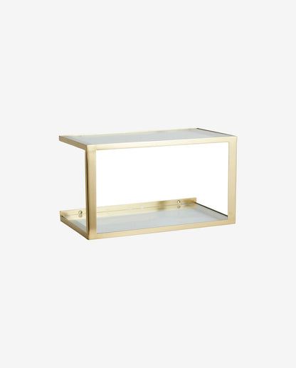 Nera hylle/metall sengebord med glass - 36x20 cm - gullfinish