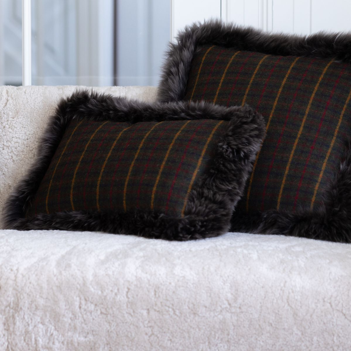 Sjekket samling | Ullpute | Langhåret | Dobbeltsidig | 34x52 cm