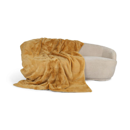 Mink pledd | Baksiden av kashmir | Sennep | 140x200 cm