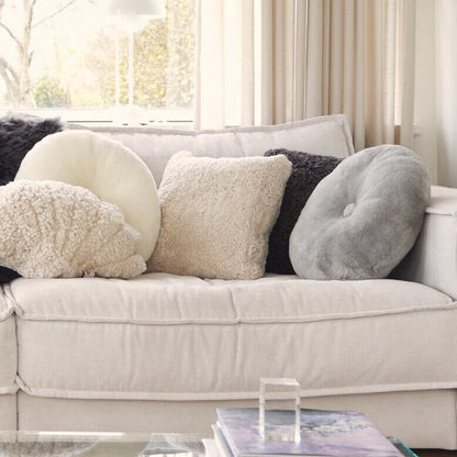 Lammeskinnspute | Mokkasin | Dobbeltsidig | Ø45 cm