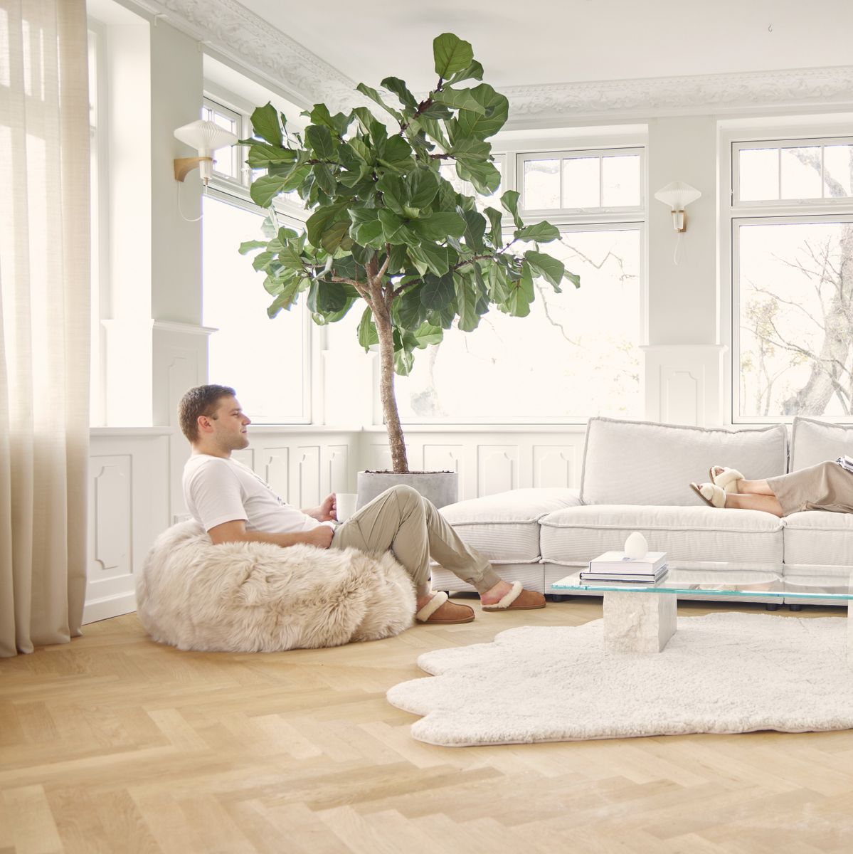 Rund bønneposestol | Langhåret | New Zealand | 73x74 cm og 92x93 cm