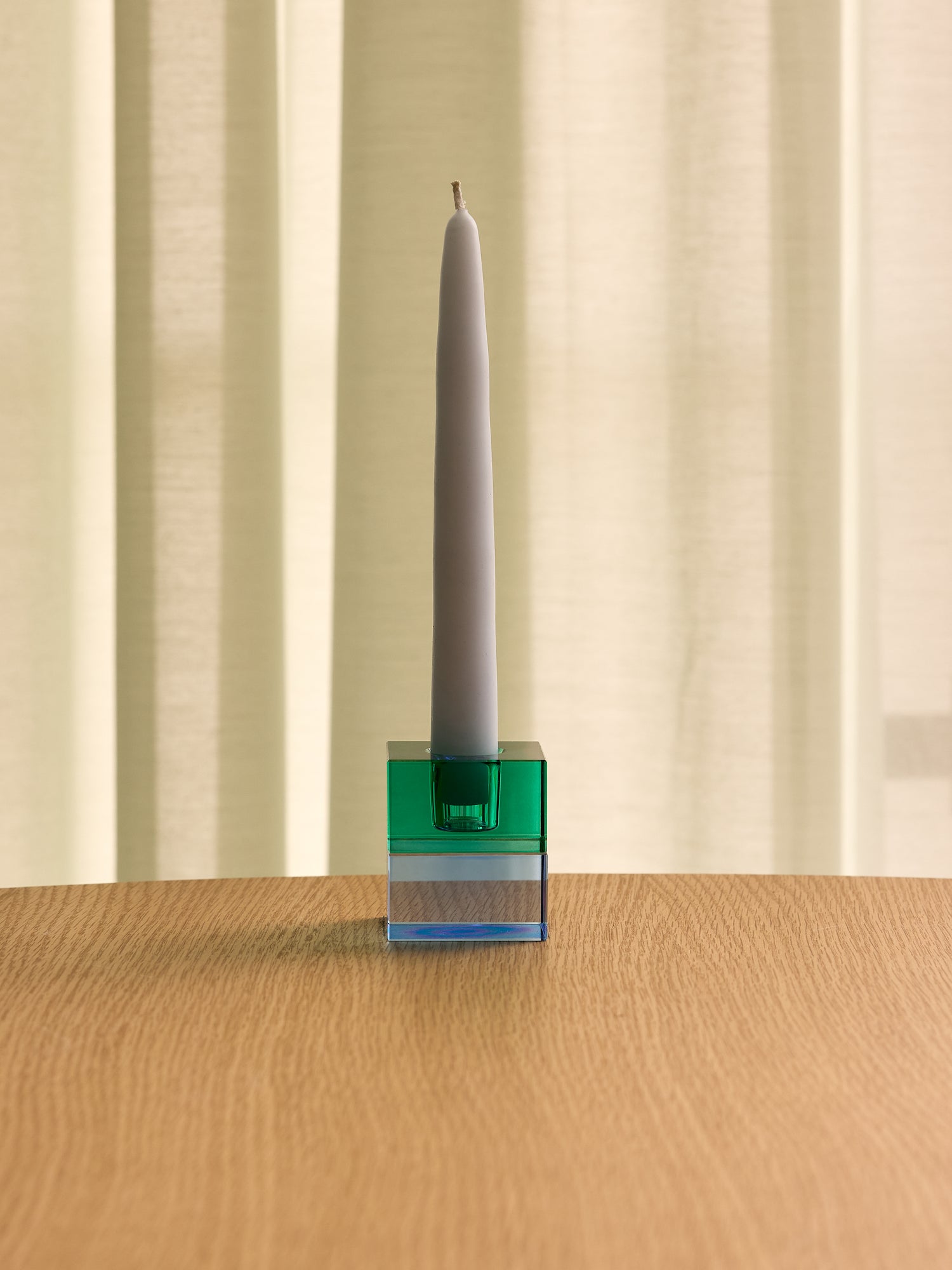 Blokklysestaker grønn/blå &amp; oransje/grønn (sett med 2) - 5x5h6cm