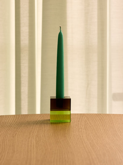 Blokklysestaker Brun/grønn og grå/rosa (sett med 2) - 5x5h6cm