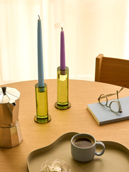 Skjær lysestake Grønn (sett med 2) - ø7xh16cm, ø7xh18cm