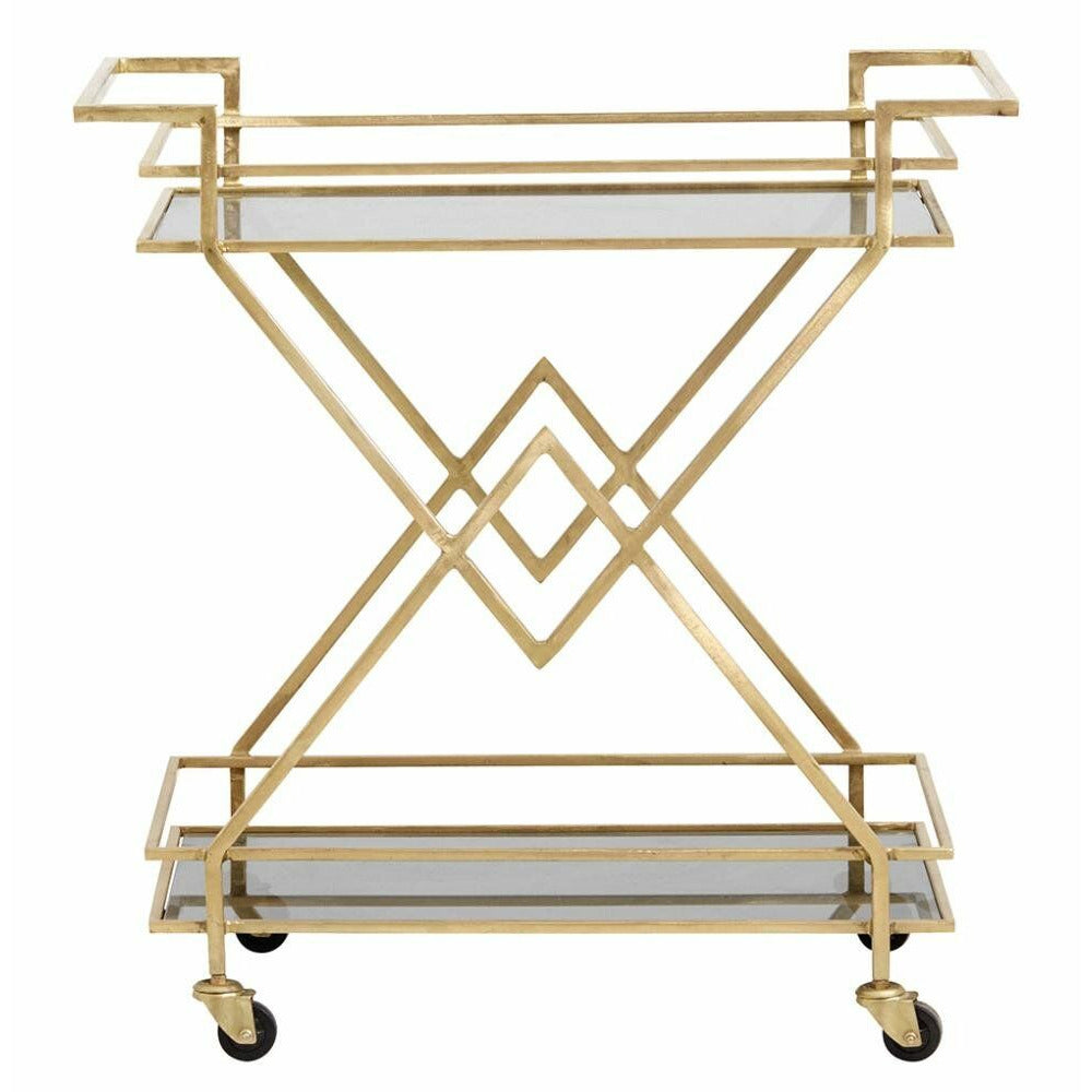 Nordal Trolley Rolling Table in Iron - 44x76 cm - Gull/svart glass