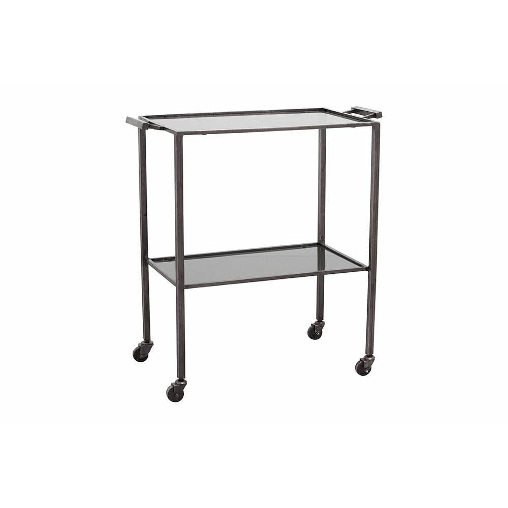 Nordal tone rullende bord i jern m/svart glasshyller - 73x41 cm - grå/svart