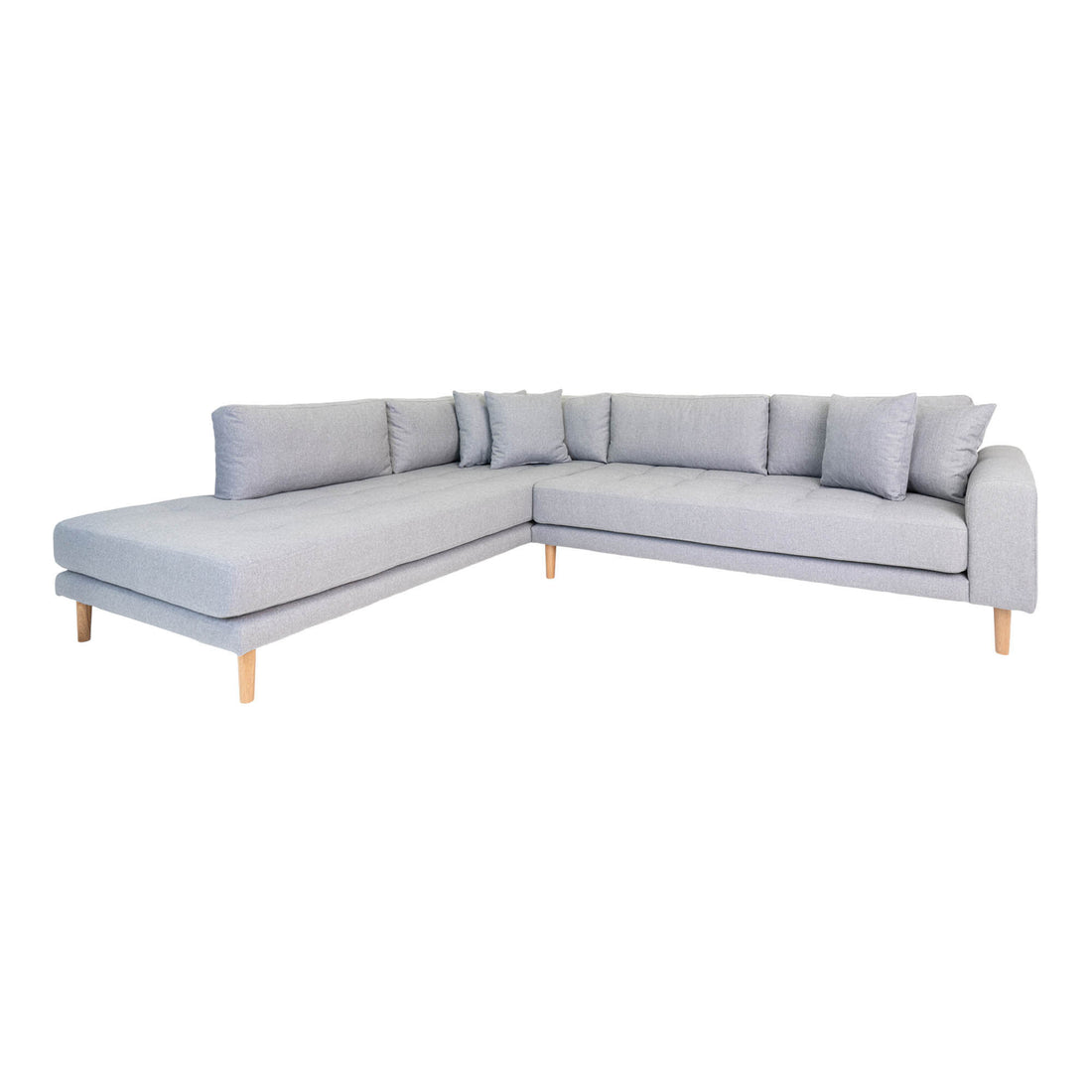 Lido hjørne sofa åpen ende - hjørne sofa åpen enn, venstre -wing i lys grå med fire puter og natur treben, HN1001 - 1 - PC -er