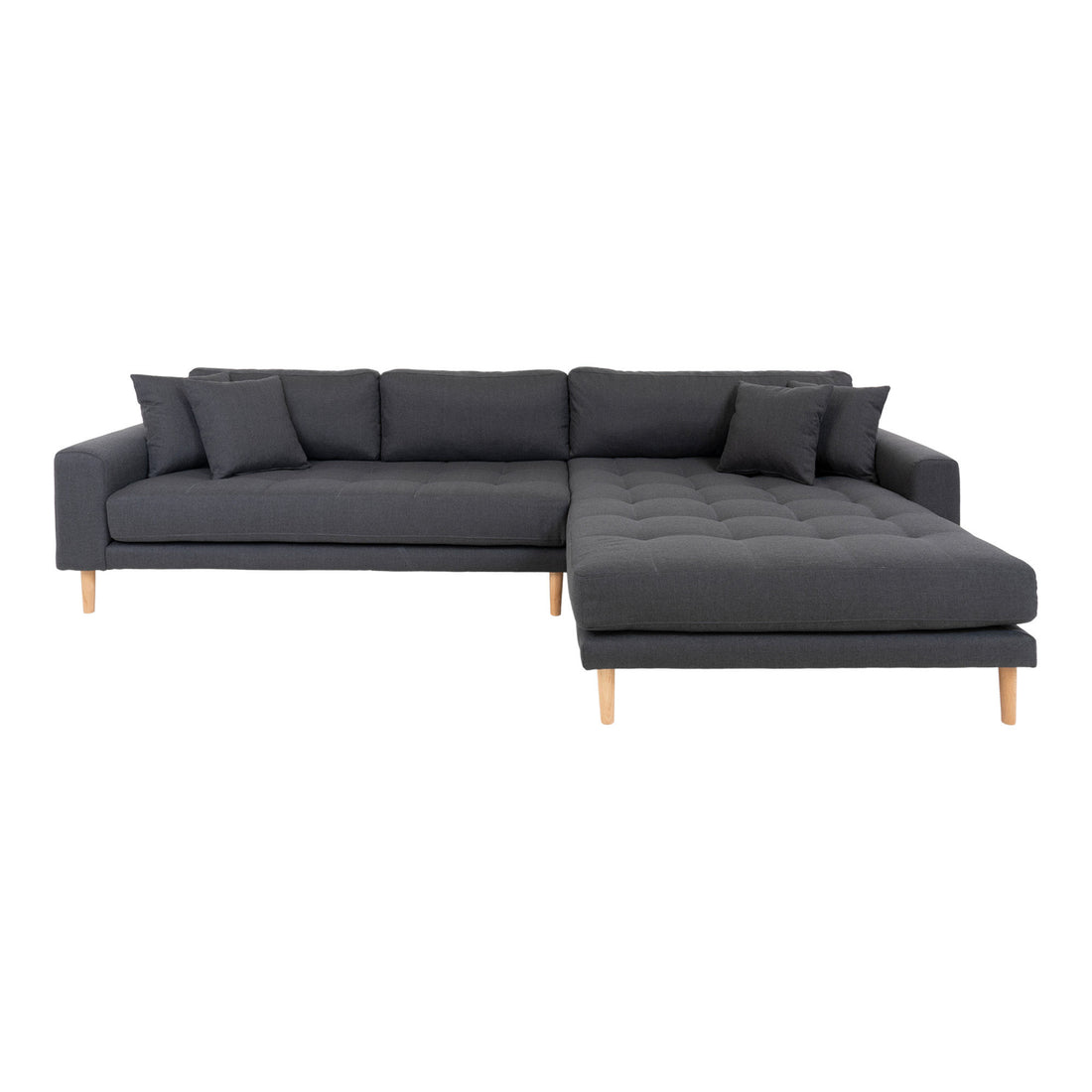 Lido Lounge Sofa - Lounge Sofa, høyre -wing i mørkegrå med fire puter og natur treben, HN1002 - 1 - PC -er