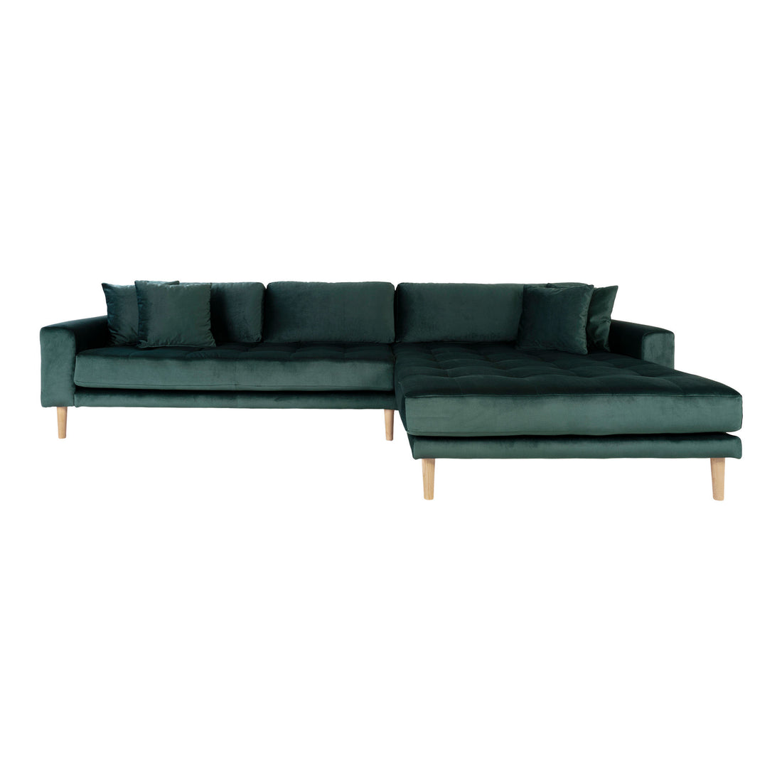 Lido Lounge Sofa - Lounge Sofa, høyre -wing velour, mørkegrønn med fire puter og natur tre Ben, HN1006 - 1 - PCS