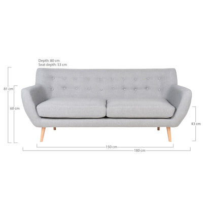Monte 3 -Person Sofa - 3 personsofa, lysegrå med naturpap, HN1001
