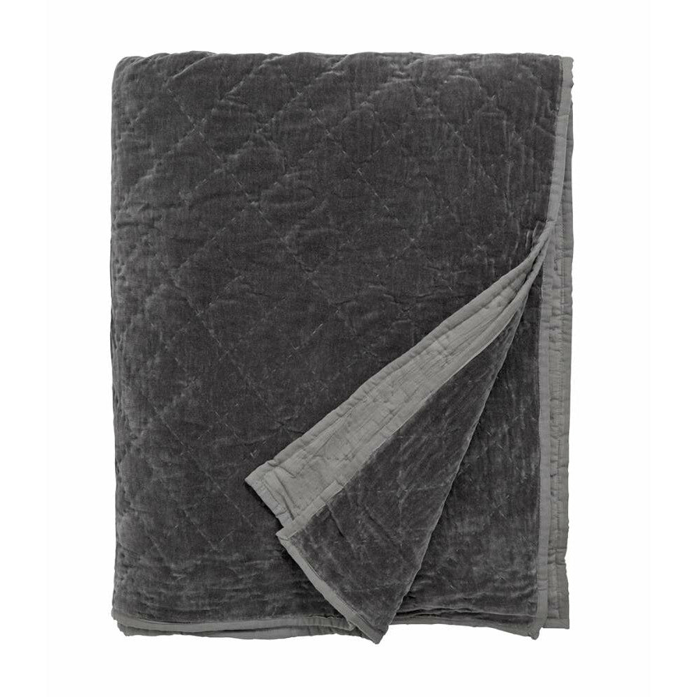 Nordal vattert sengeteppe i velour - 220x270 cm - mørk grå