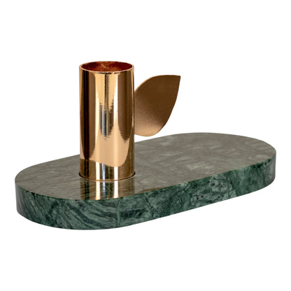 Lysestake - lysestake i marmor, grønn, messingholder, 14x7x7 cm