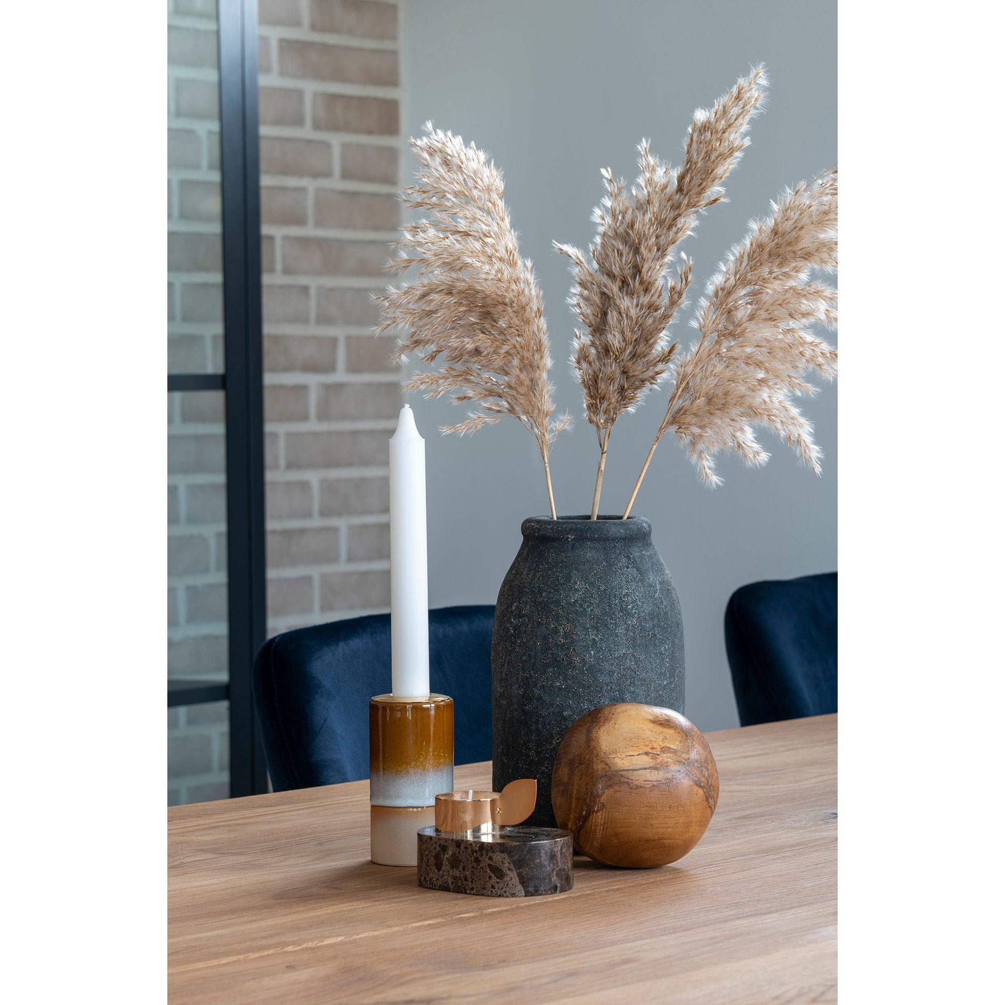 Fyrtårn scene - fyrtårn i marmor, brun, messingholder, 10x7x5,5 cm