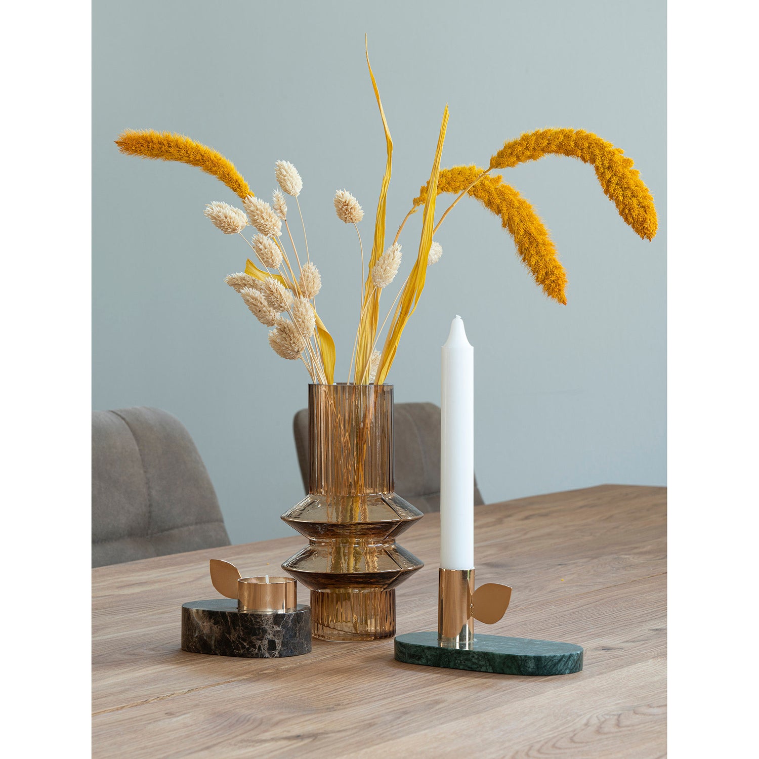 Fyrtårn scene - fyrtårn i marmor, brun, messingholder, 10x7x5,5 cm