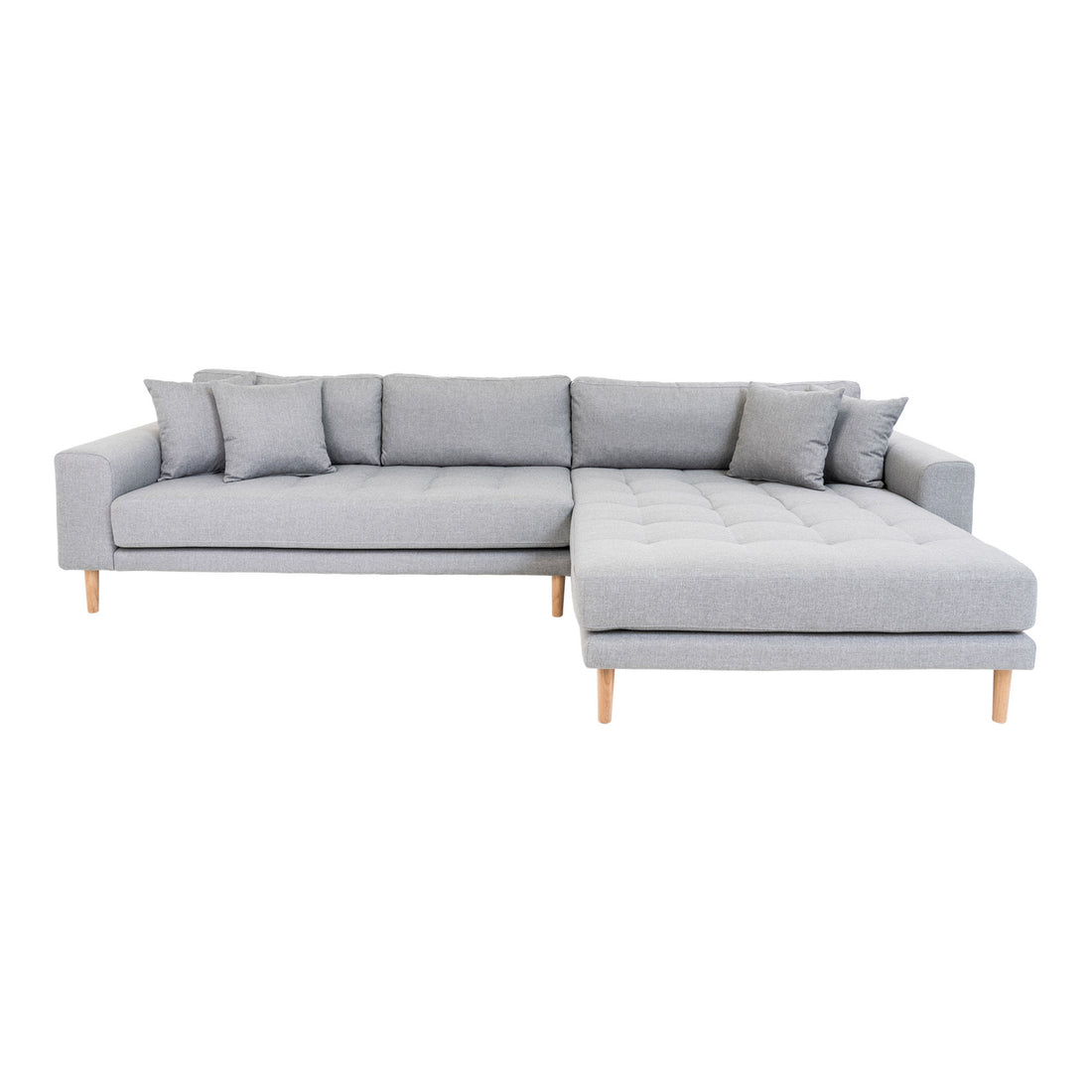 Lido Lounge Sofa - Lounge Sofa, høyre -wing i lys grå med fire puter og natur treben, HN1001 - 1 - PC -er