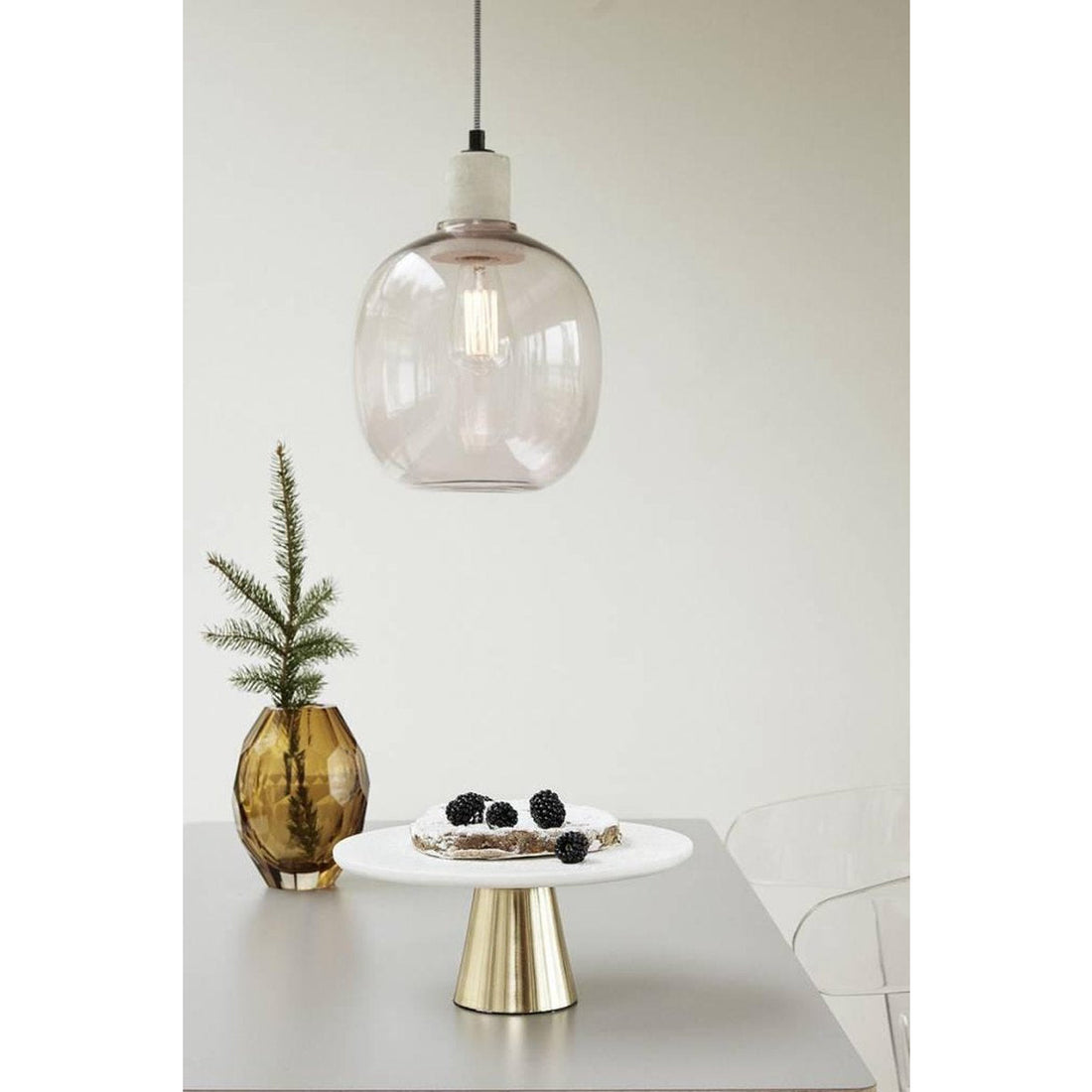 Hübsch - Pendant Glass Rose Concrete - Ø23XH30cm