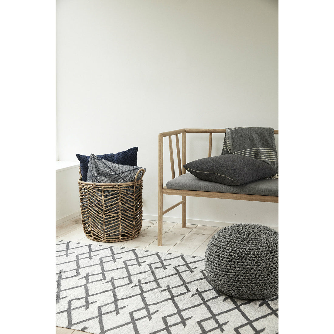 Hübsch - teppe, vevd, bomull, natur/grå - 120 × 180 cm