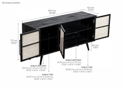 Nordic Mindi Rattan TV -bord med 3 dører