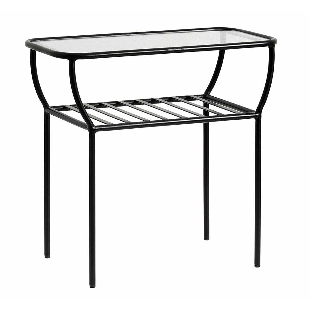 Nordal chic sidebord / nattbord i jern med glass - 50x25 cm - svart