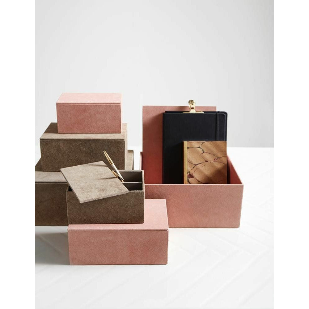 Nordal oppbevaringsbokser i semsket skinn - 3 stykker - 25x30 cm - rosa
