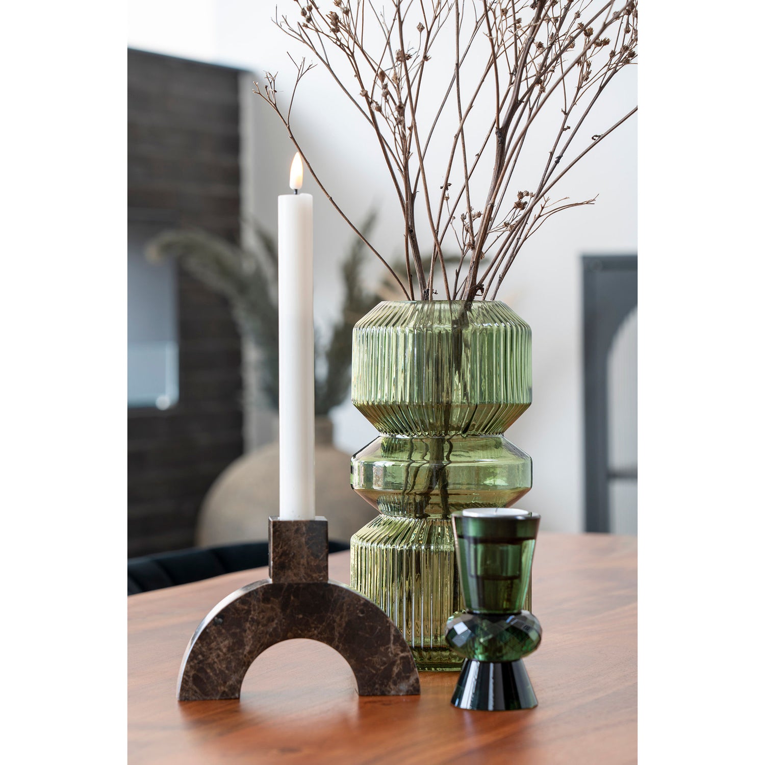 Candlestick - Candlestick in Marble, Brown, 15x3.5x11 cm