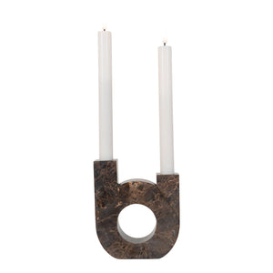 Lysestage - Lysestage i marmor, brun, dobbelt holder, 13x3,5x15 cm - House Nordic - DesignGaragen.dk