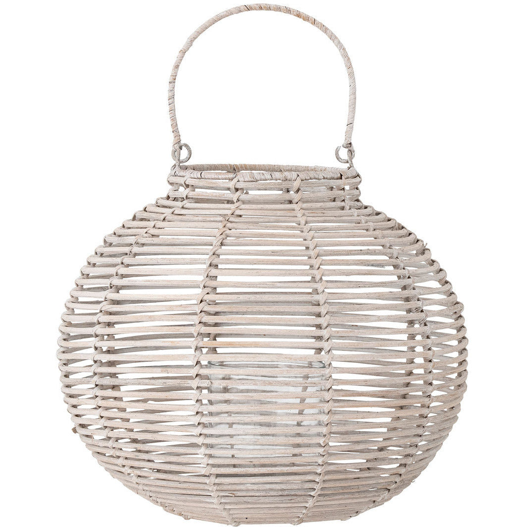 Bloomingville Malua Lantern W/Glass, White, Rattan